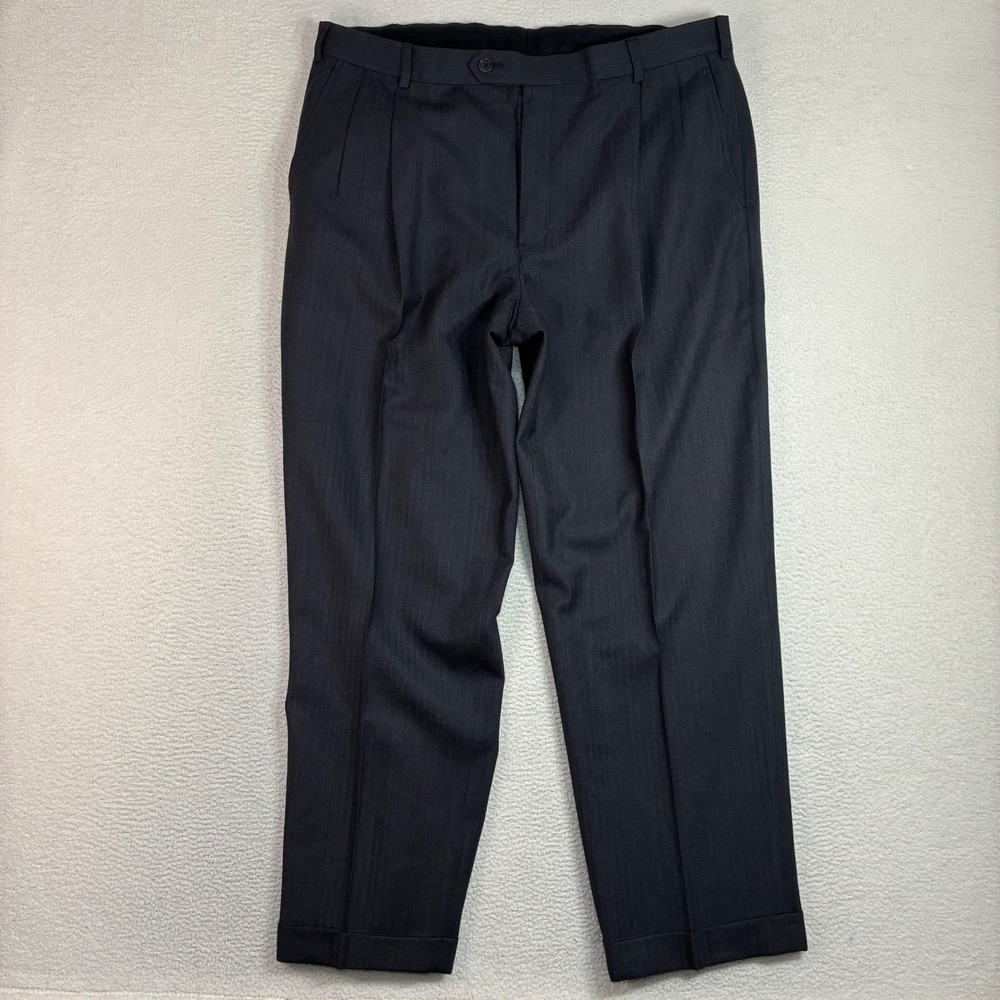 Brooks Brothers 346 Wool Double Pleated Dress Pant Men 40x31 Gray Stretch Office